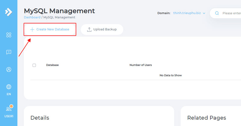 Cách tạo Database trong DirectAdmin bước 1