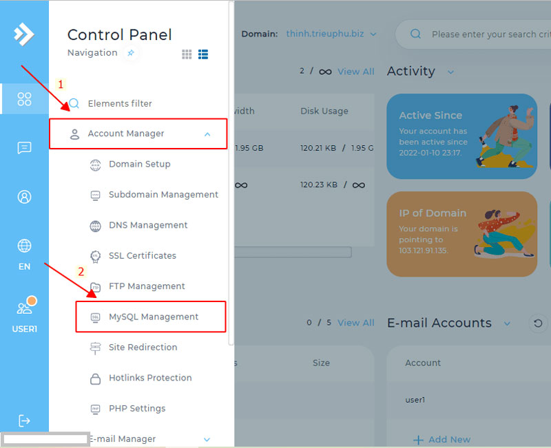 Cách tạo Database trong DirectAdmin bước 2