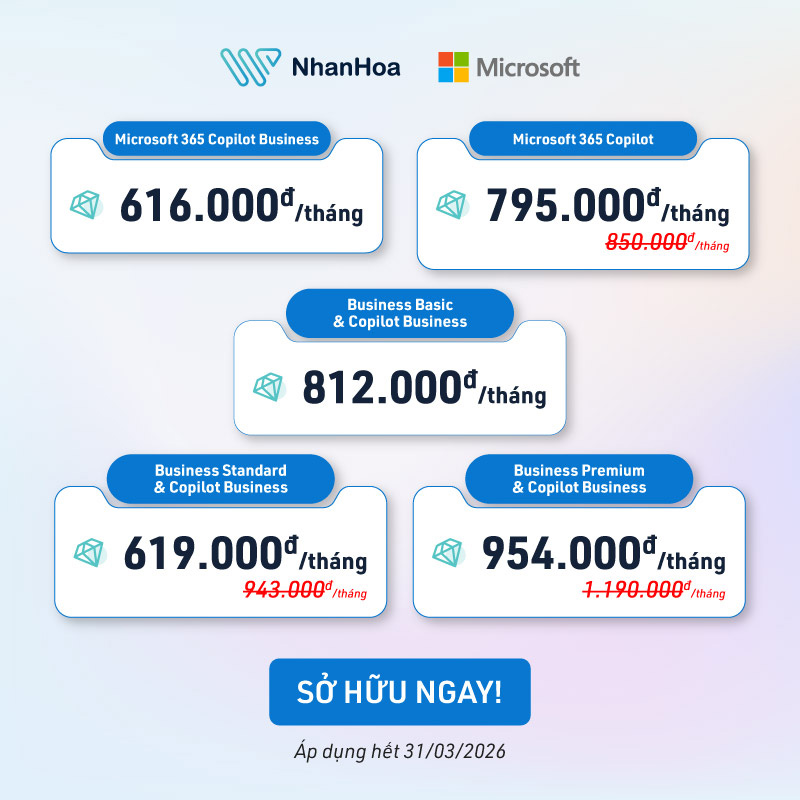 Bảng giá dịch vụ Microsoft 365 Copilot