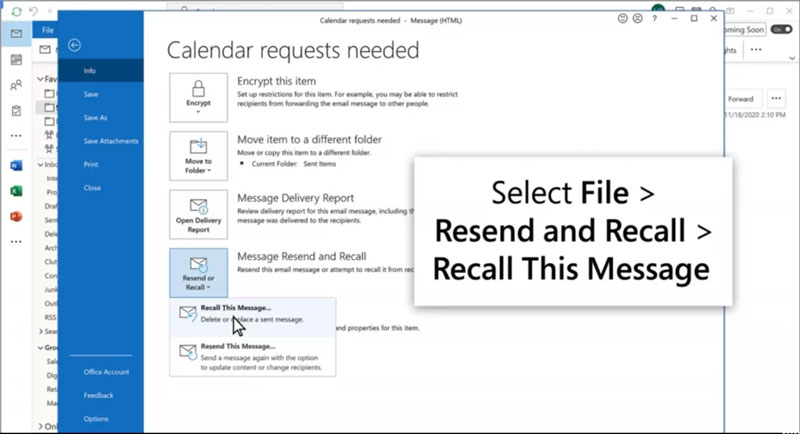 Cách recall email Outlook trên Desktop