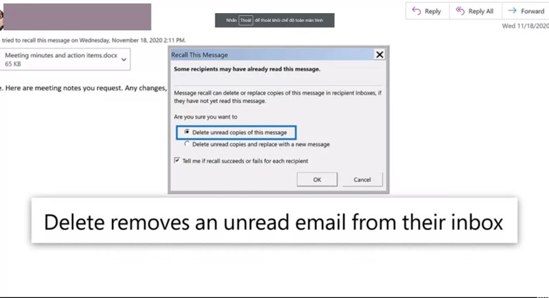 Cách recall email Outlook trên Desktop