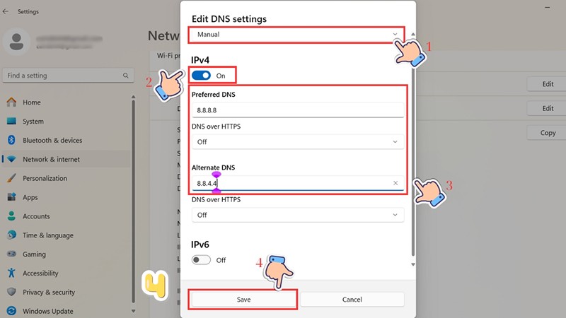 Cách thay đổi DNS 8.8.8.8 trên Windows 11