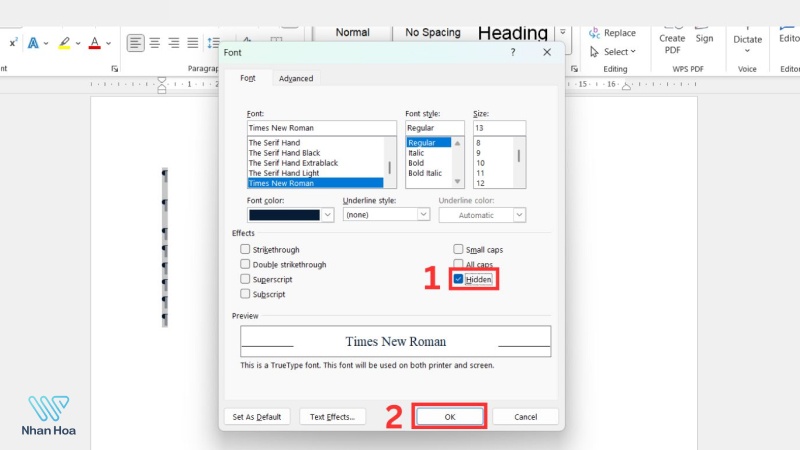 Cách ẩn dòng Paragraph thừa bằng Ctrl + D > Hidden