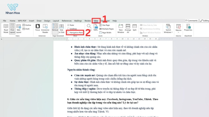 Xóa trang trắng bất kỳ trên Word bằng Navigation Pane