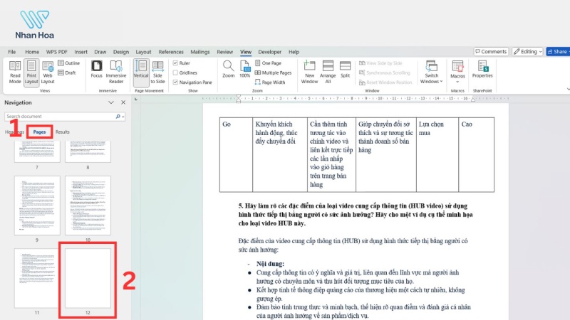 Xóa trang trắng bất kỳ trên Word bằng Navigation Pane