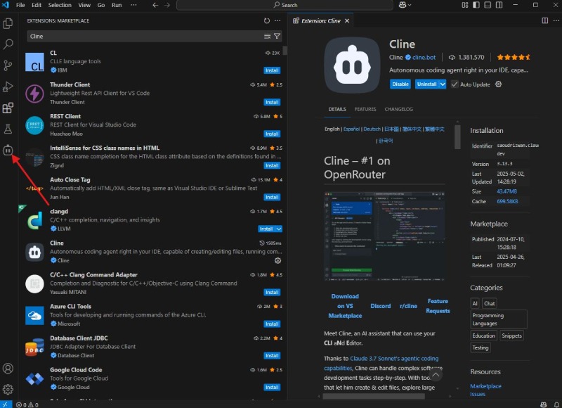 Cài đặt Cline AI