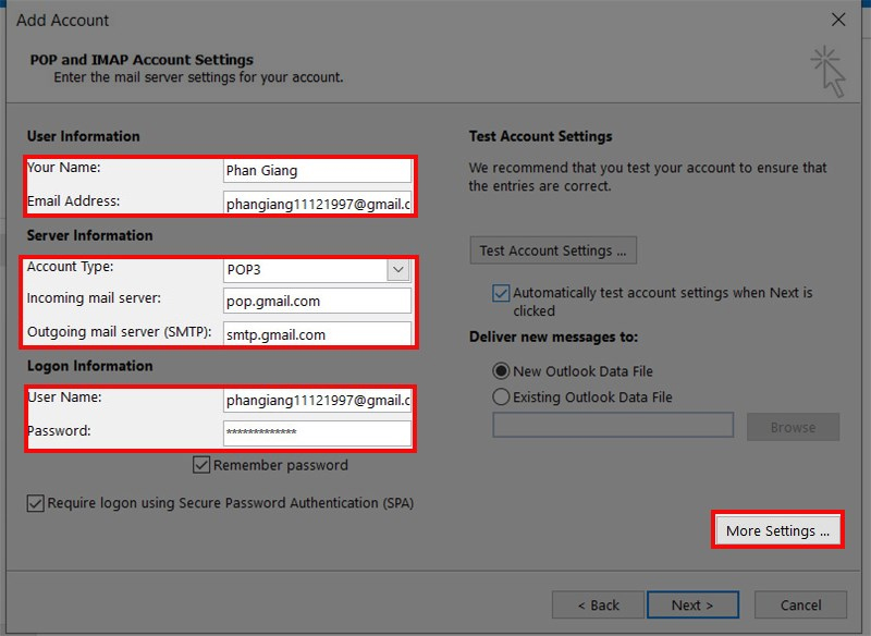 cài đặt email outlook