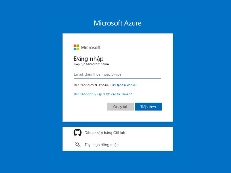 Đăng ký Portal Azure login 