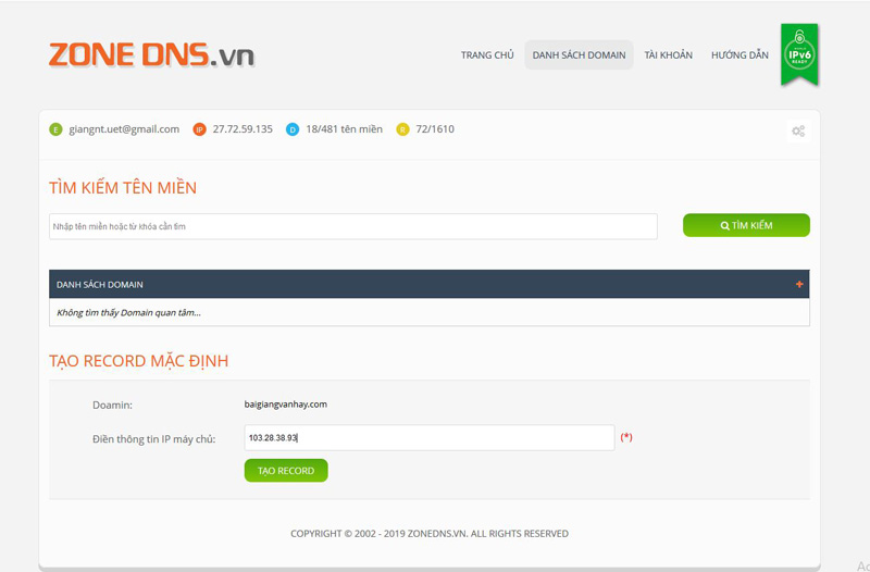 Hướng dẫn trỏ DNS domain tên miền với ZoneDNS Nhân Hòa