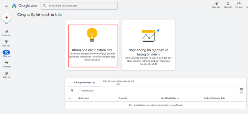 Cách tìm từ khóa với Google Keyword Planner