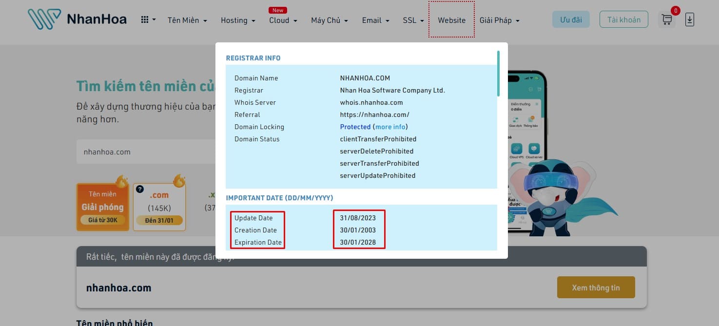 Kiểm tra ngày đăng ký tên miền