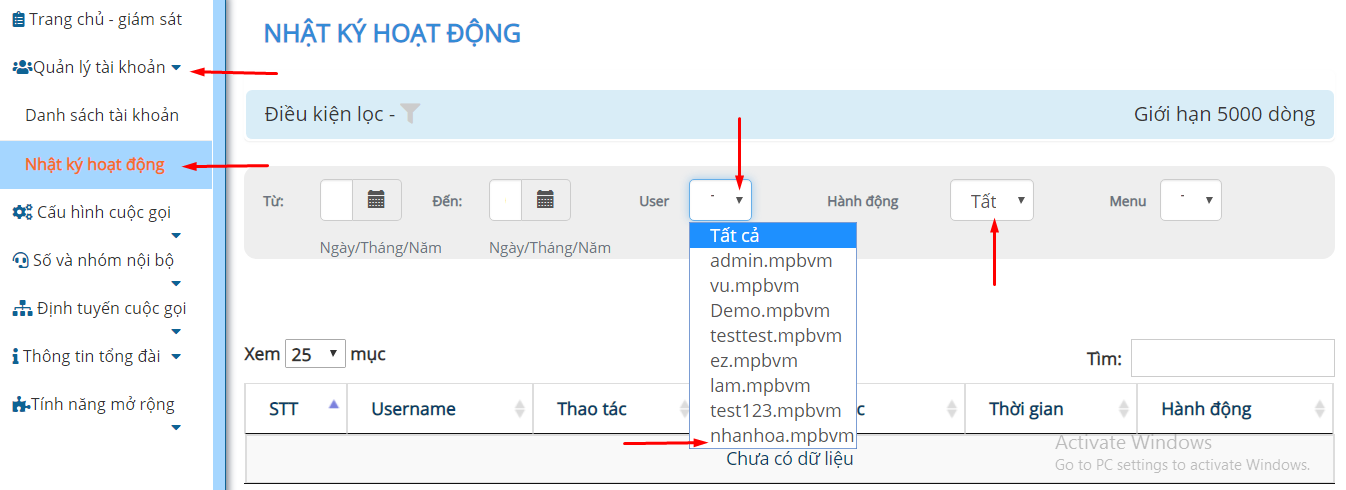 Quản lý tổng đài Vfone