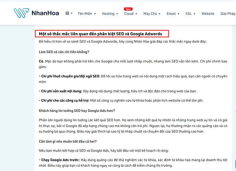 Tạo phần mở rộng / FAQ với các từ khóa liên quan