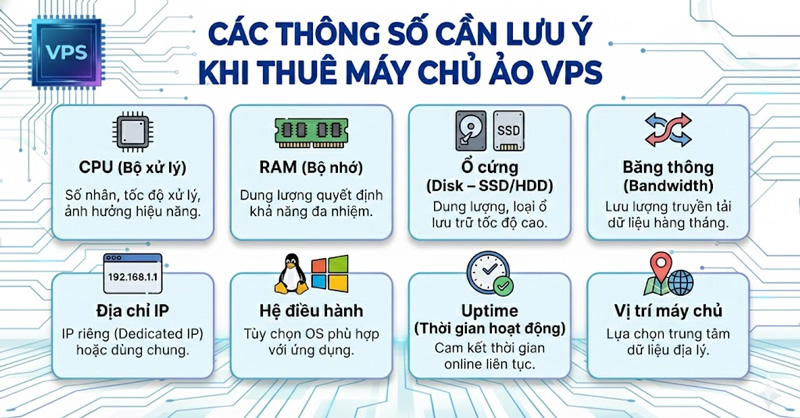 Các thông số cần lưu ý khi thuê máy chủ ảo VPS