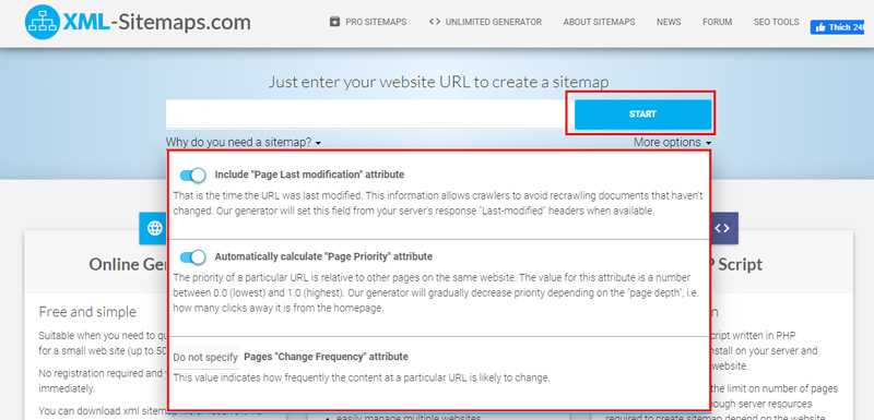 Tạo XML Sitemap bằng công cụ Online XML-Sitemaps.com