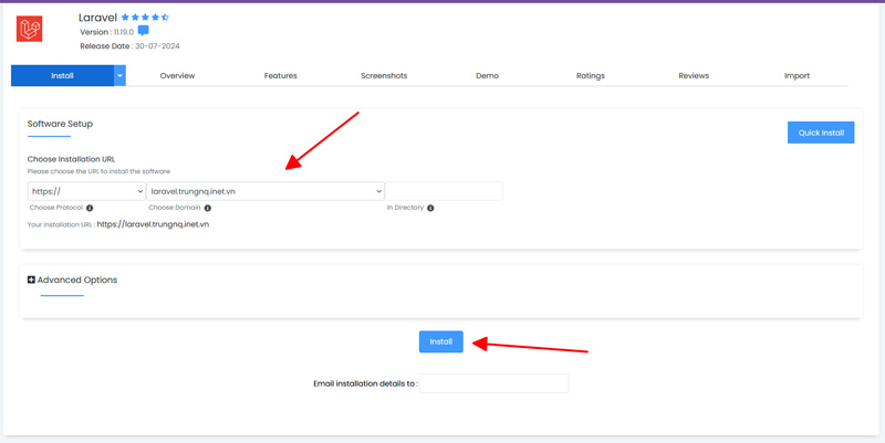 cài Laravel với Softaculous trên hosting cPanel