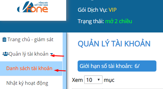 Quản lý tổng đài Vfone