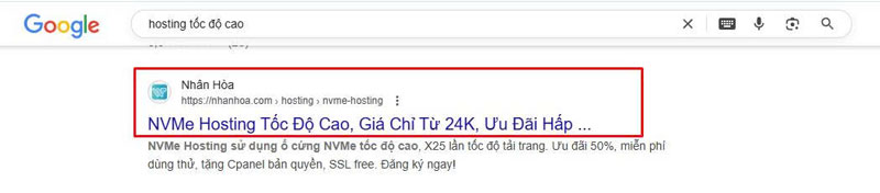 Meta title trên trang kết quả tìm kiếm